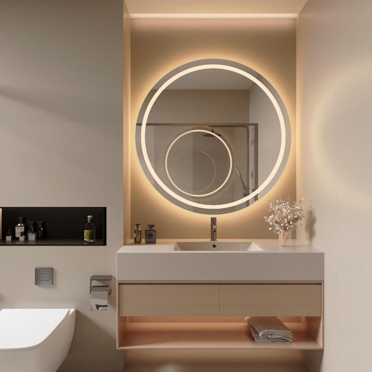 70x70 cm Oval LED Işıklı Dekoratif Ayna – Modern Tasarım