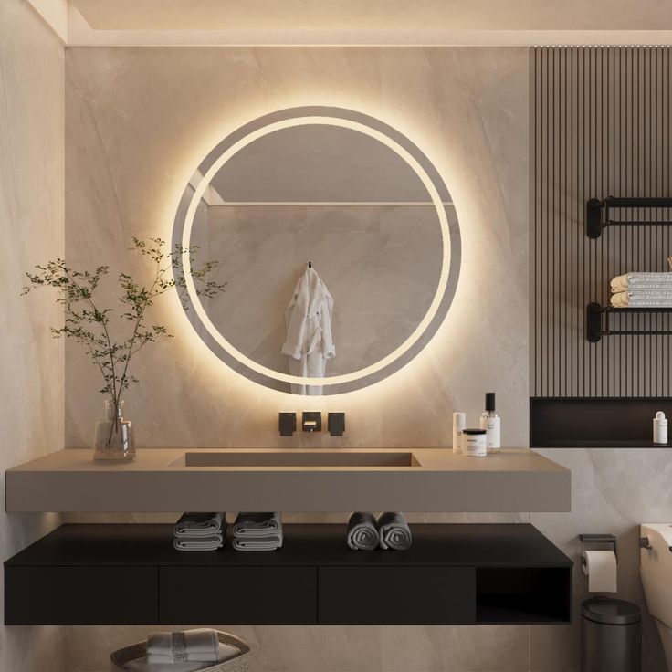 70x70 cm Oval LED Işıklı Dekoratif Ayna – Modern Tasarım